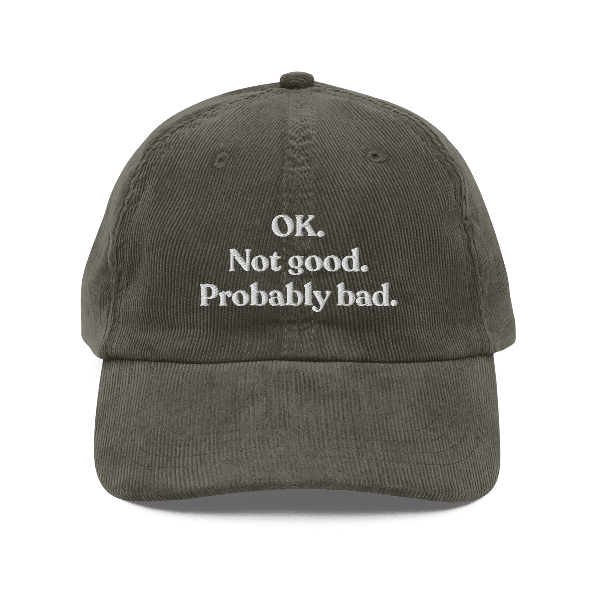 OK. Not Good. Probably Bad Embroidered Corduroy Hat