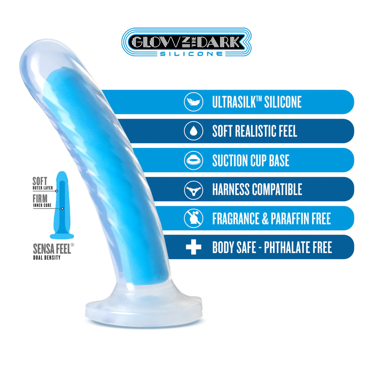 Neo Elite Tao Glow In The Dark Neon Blue 7-Inch Long Dildo