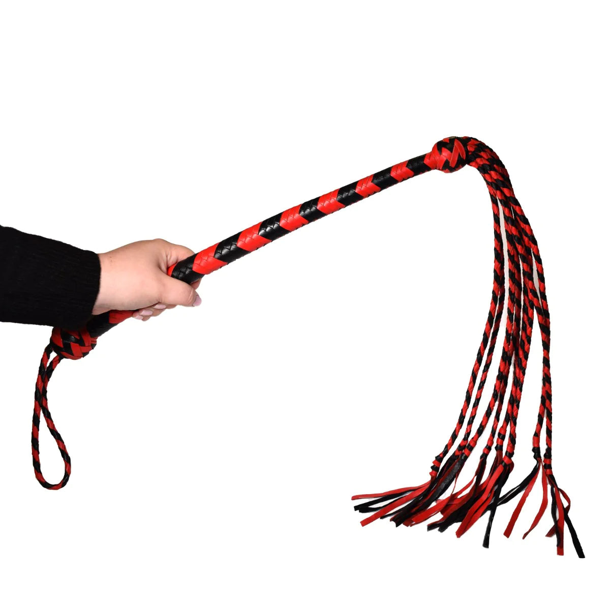 Prowler RED Long Handle Flogger Leather Red/Black