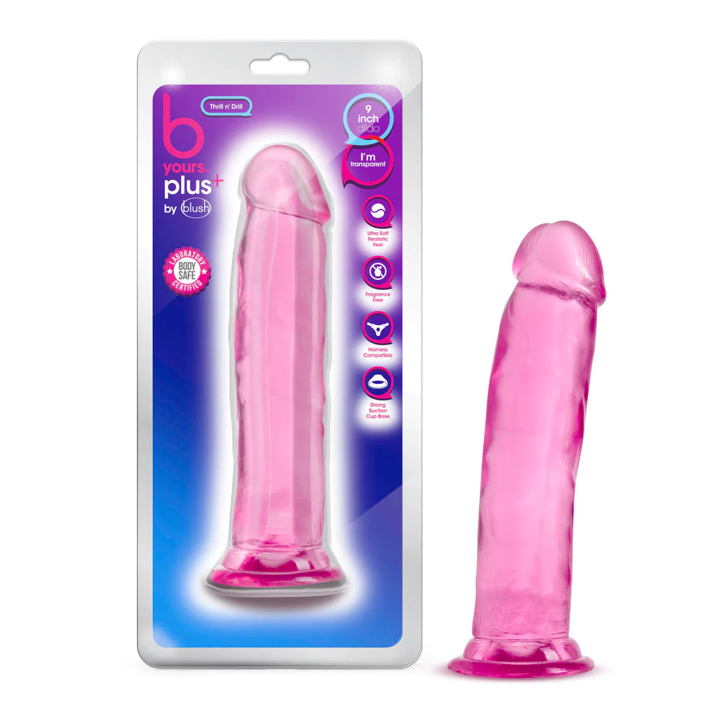 B Yours Plus Thrill N’ Drill Realistic Pink 9.5-Inch Long Dildo