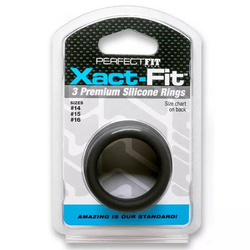 Perfect Fit Xact-Fit Black 3 Silicone cock rings #14, #15, #16 Small Medium