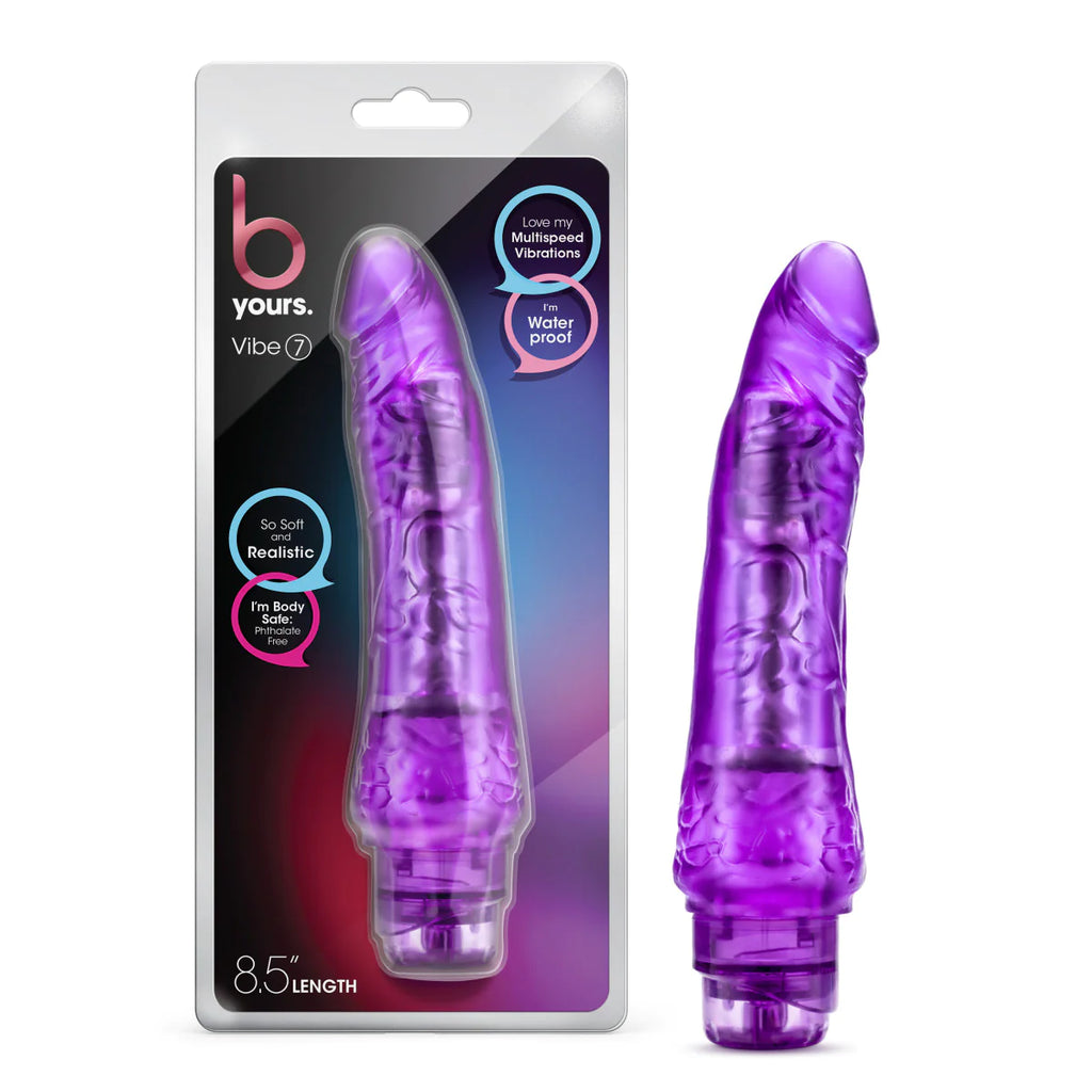 B Yours Vibe 7 Realistic Purple 8.5-Inch Long Vibrating Dildo