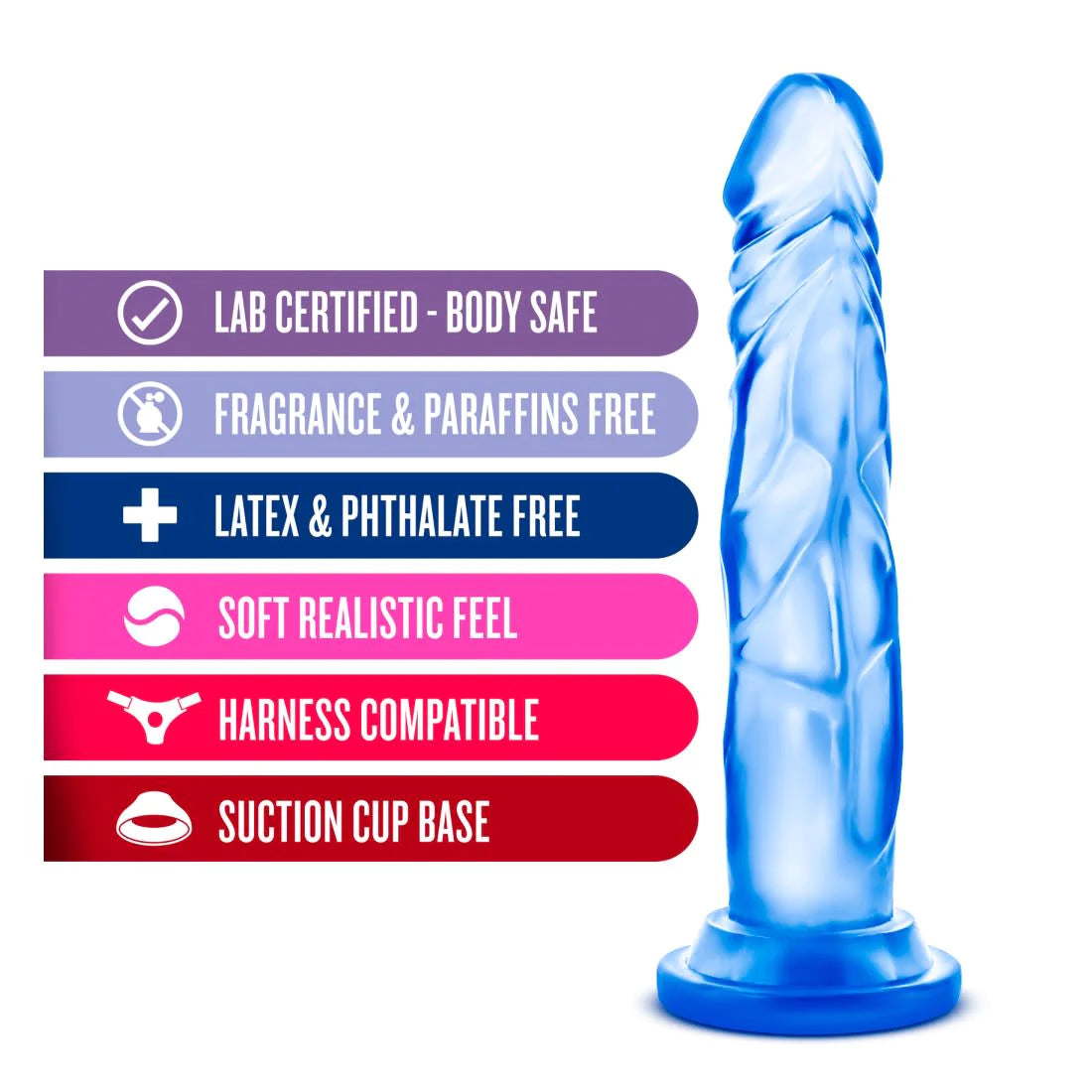 B Yours Sweet N' Hard 5 Realistic Blue 7.5-Inch Long Dildo