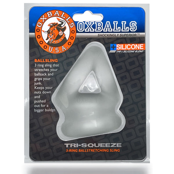 Oxballs Tri-Squeeze Silicone 3-Ring Ball Stretching Sling - Clear Ice