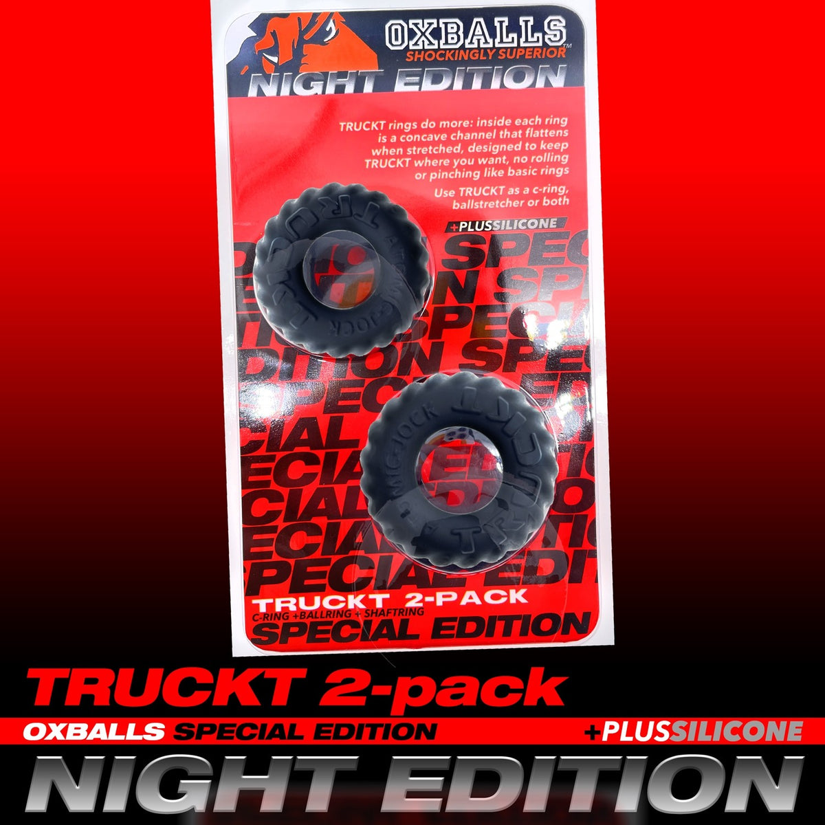 Oxballs Truckt Cock Ring (2 Pack) - Night Edition