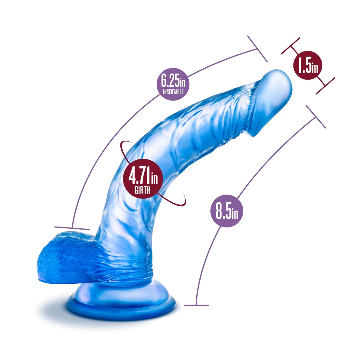 B Yours Sweet N' Hard 7 Realistic Curved Blue 8.5-Inch Long Dildo