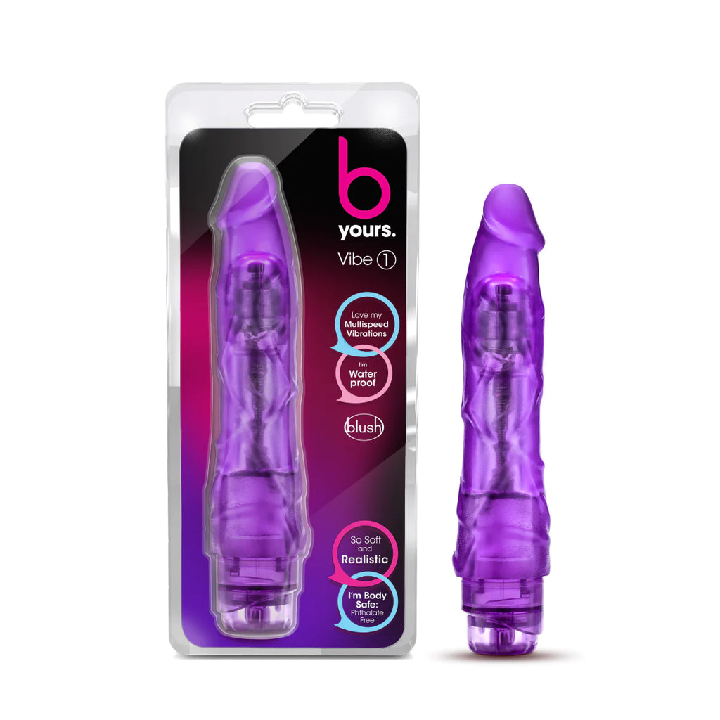 B Yours Vibe #1 Realistic Purple 9-Inch Long Vibrating Dildo