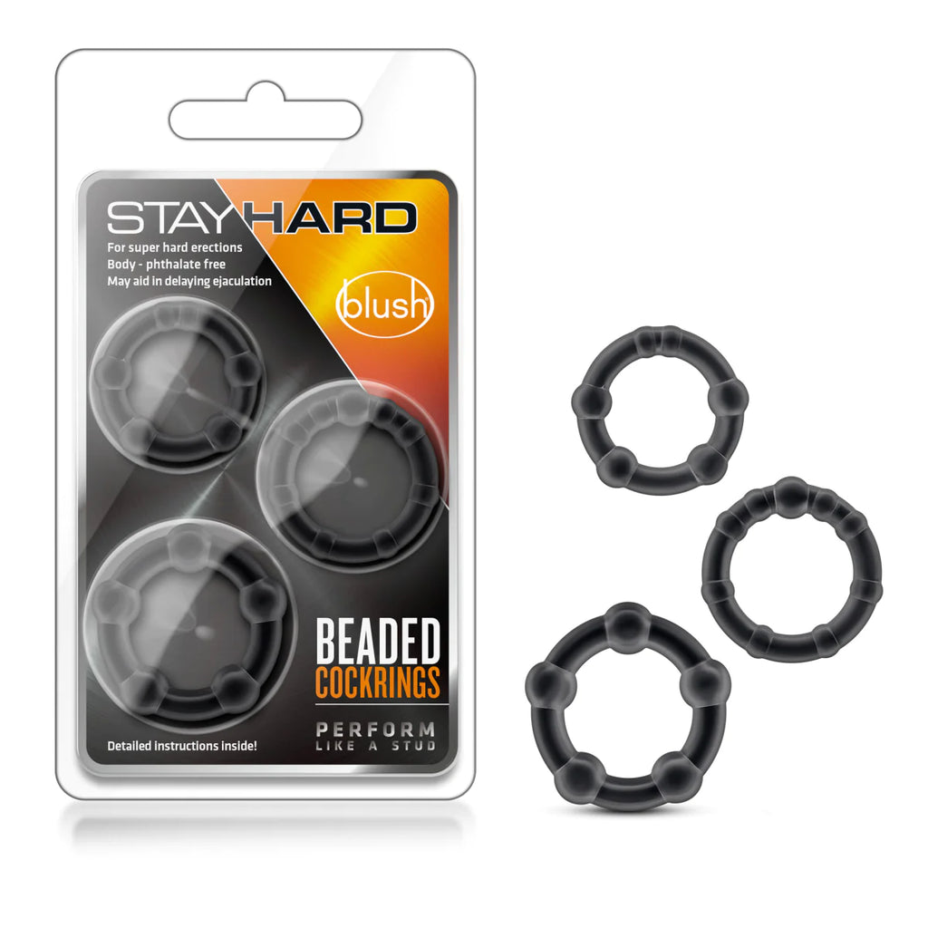 Stay Hard Black Beaded Penis Rings 3-Sizes
