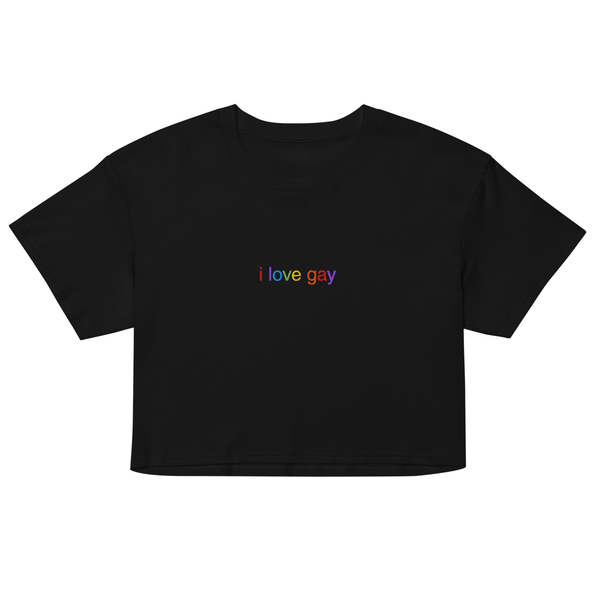 I Love Gay Embroidered Crop Top - Black