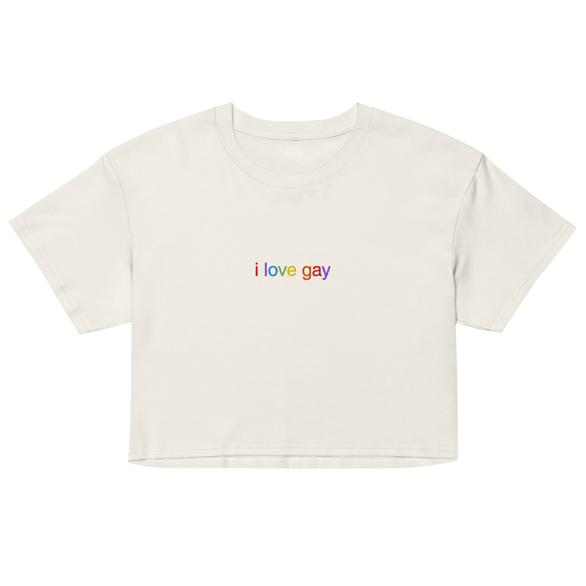 I Love Gay Embroidered Crop Top - Ecru