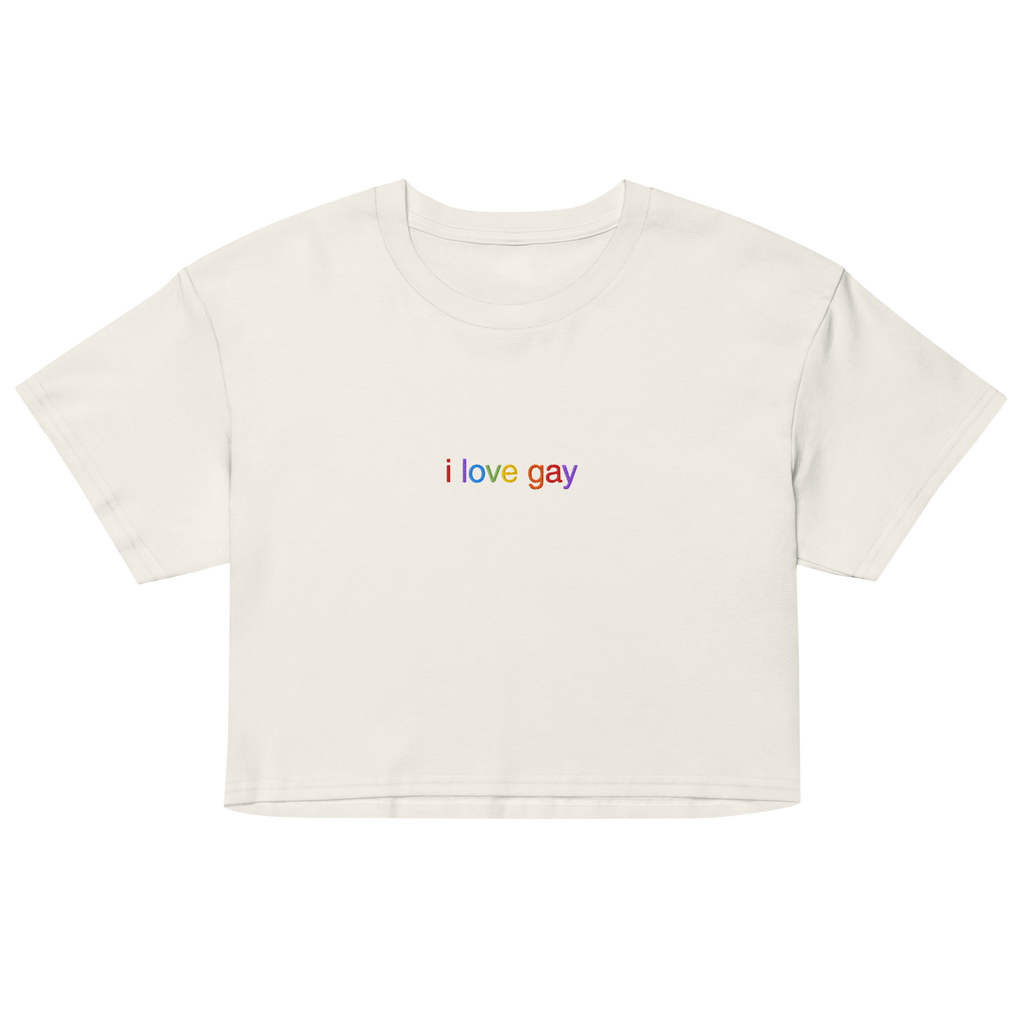 I Love Gay Embroidered Crop Top - Ecru