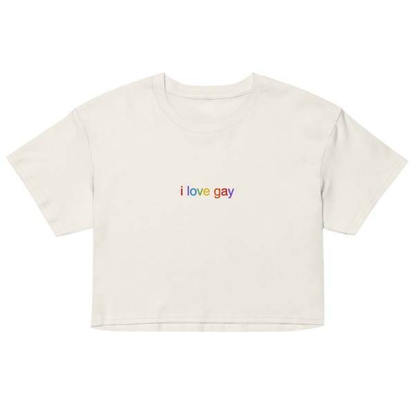 I Love Gay Embroidered Crop Top - Ecru