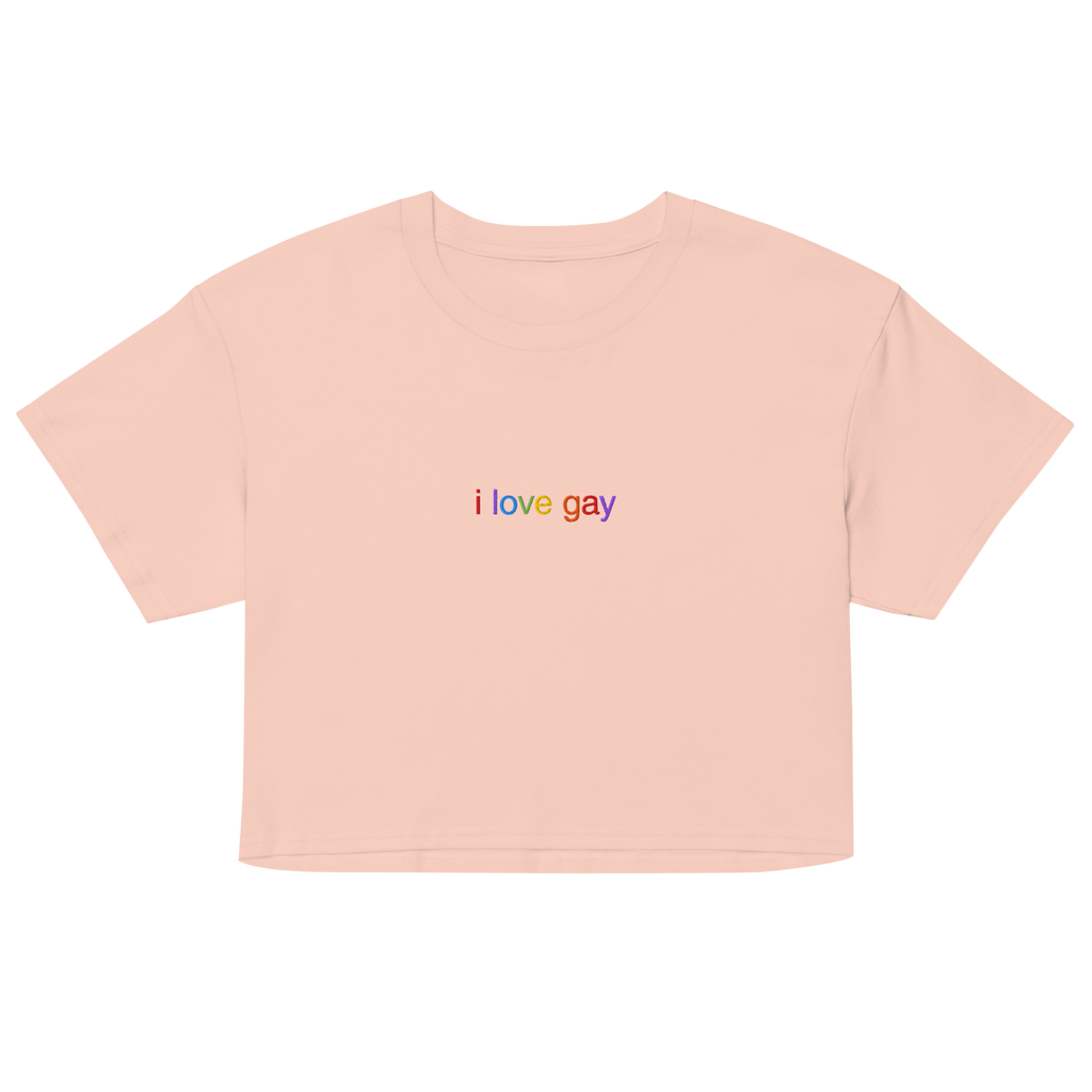 I Love Gay Embroidered Crop Top - Pale Pink