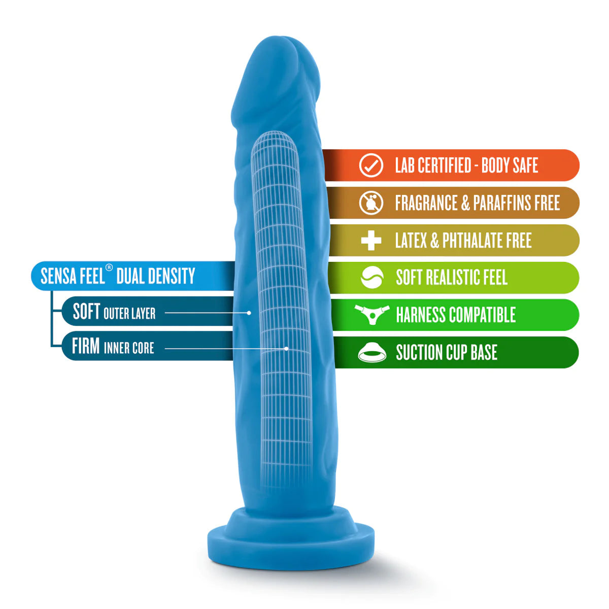 Neo Realistic Neon Blue 7.5-Inch Long Dildo