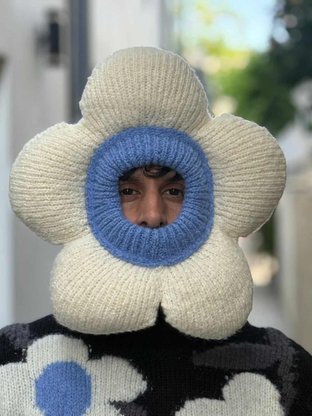 WALTER VAN BEIRENDONCK FLOWER BALACLAVA OFF-WHITE