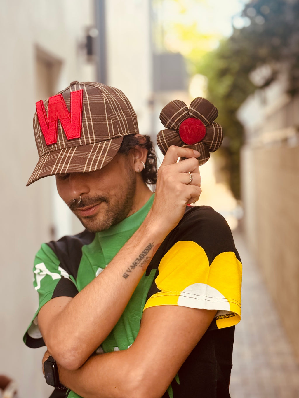 WALTER VAN BEIRENDONCK FLOWER CAP BROWN CHECK