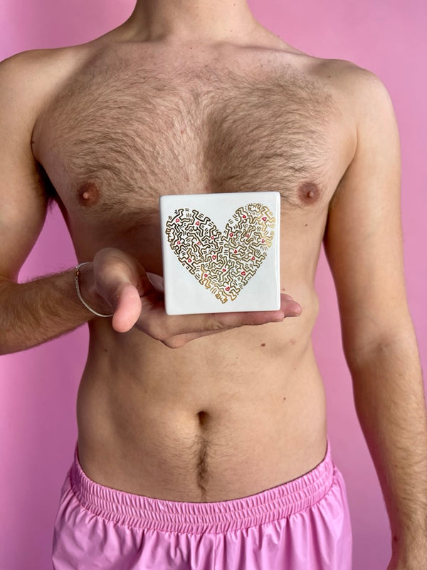 Keith Haring Gold Pattern Heart Candle