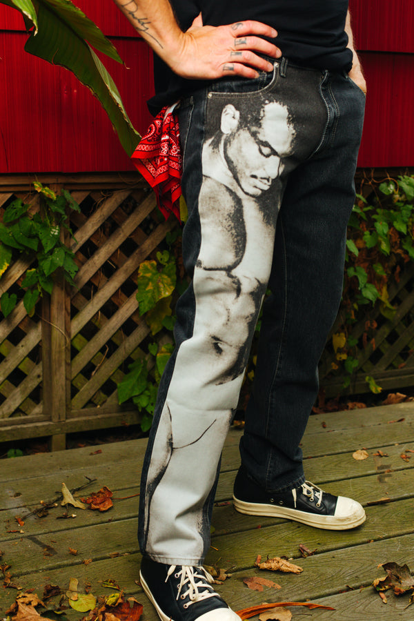 TOM OF FINLAND X HONEY FUCKING DIJON PRINTED DENIM BLACK