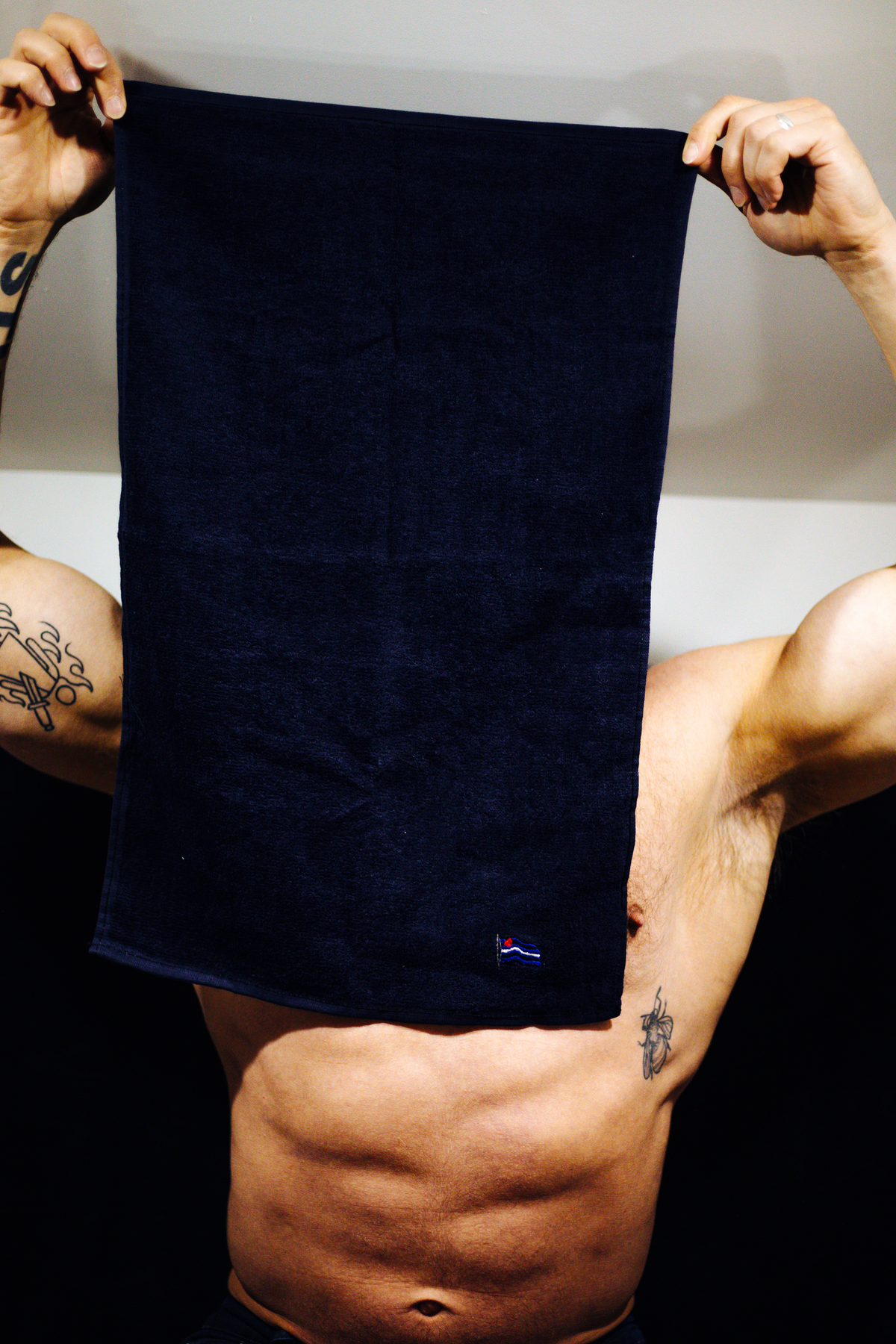 Embroidered Cum Towel Leather Flag Black