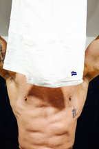 Embroidered Cum Towel Leather Flag White