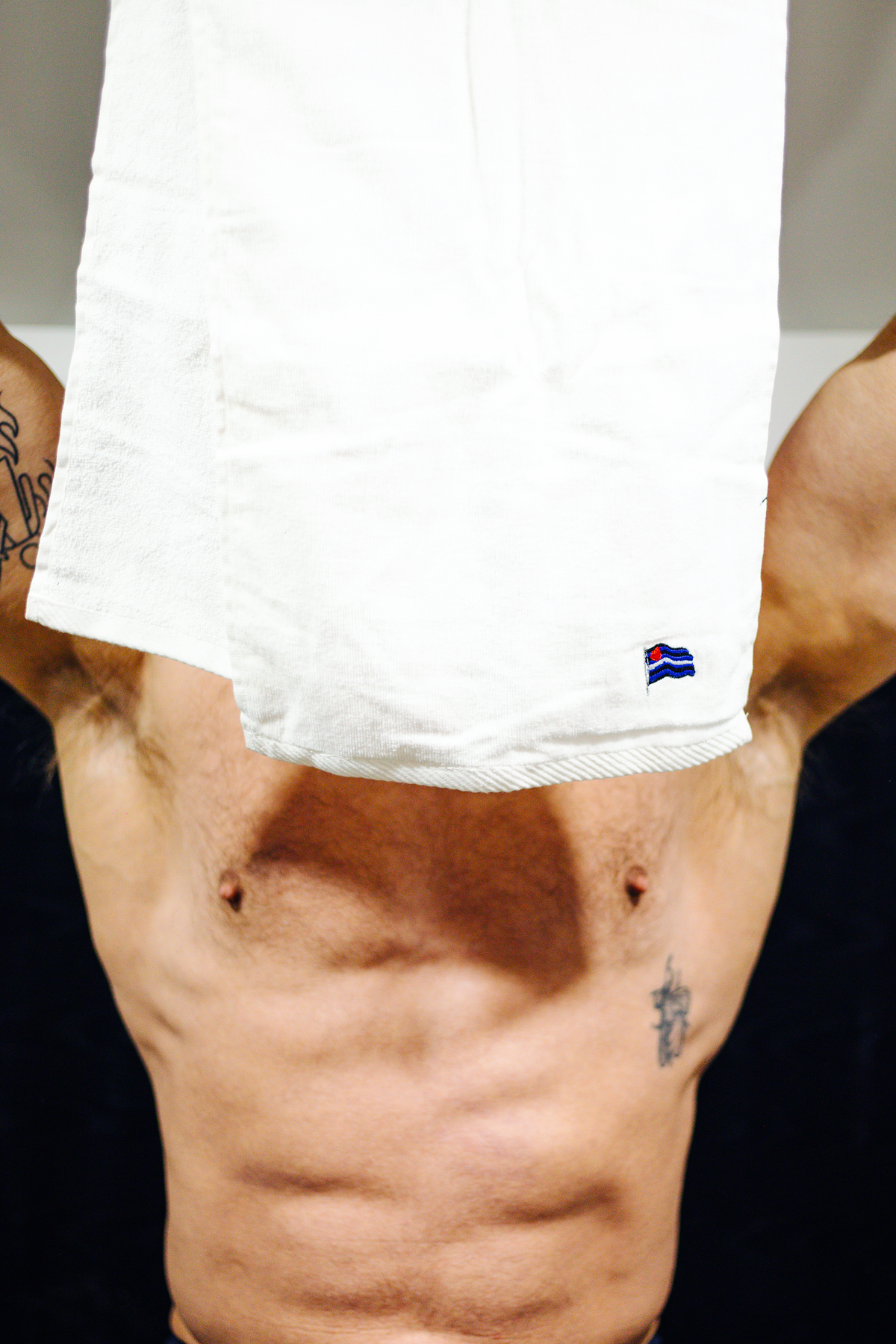 Embroidered Cum Towel Leather Flag White