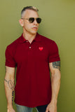 COMME des GARÇONS PLAY RED HEART ON MAROON POLO