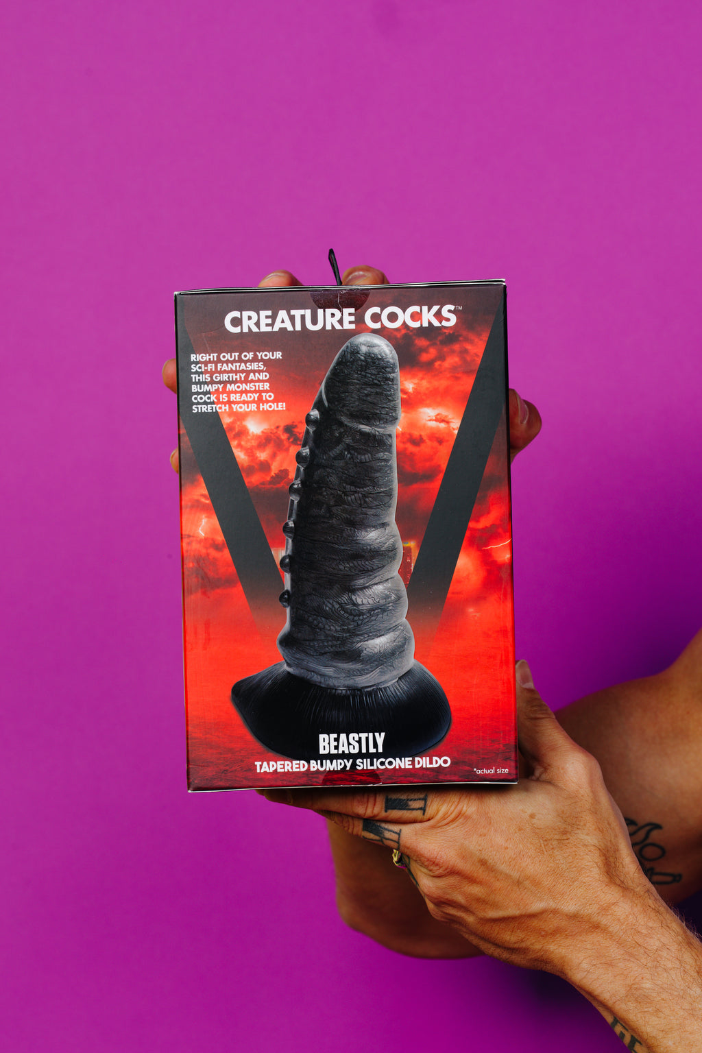 Creature Cocks Beastly Tapered Bumpy Silicone Dildo 8.25in - Silver/Black