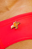 KEITH HARING BAT DOG PIN - ORANGE