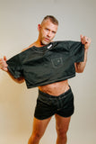 LUDOVIC DE SAINT SERNIN BLACK TAFFETAS CROP TOP