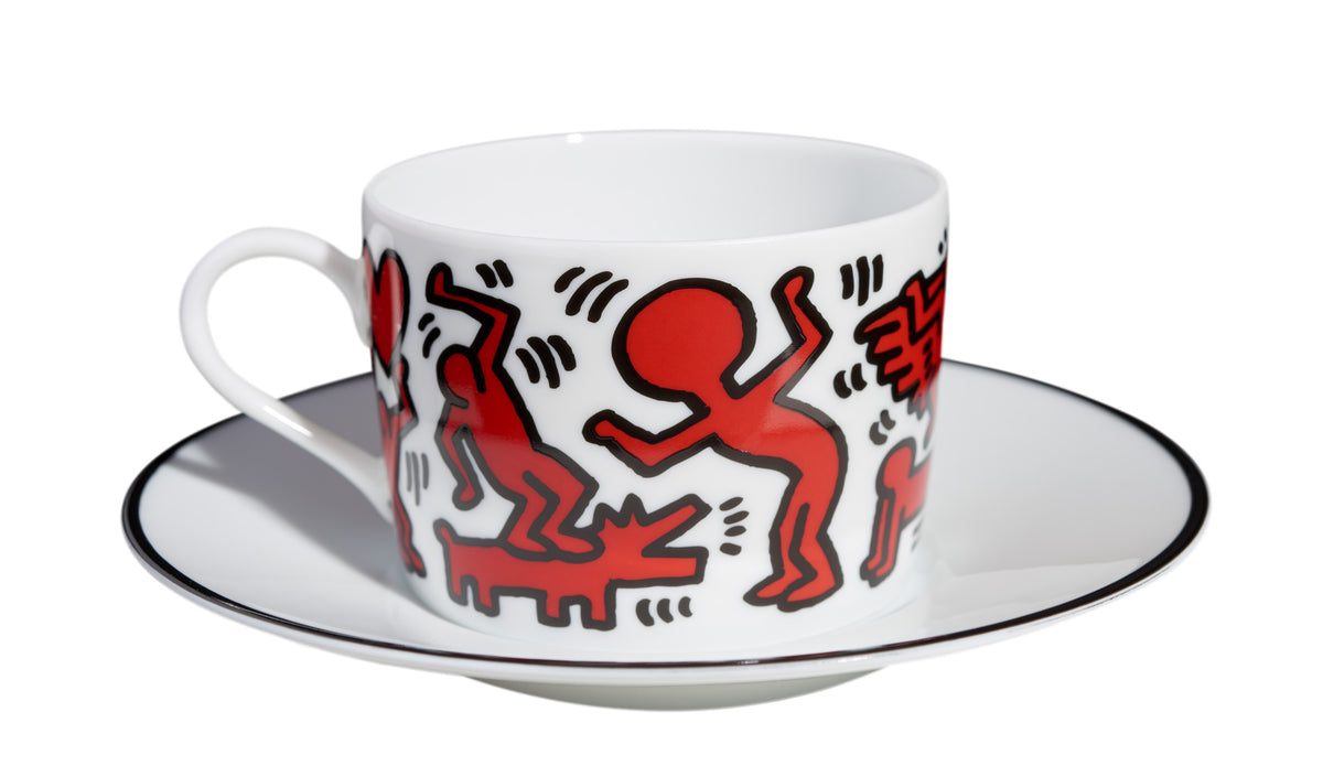 Keith Haring Porcelain tea cup & plate - Red on White