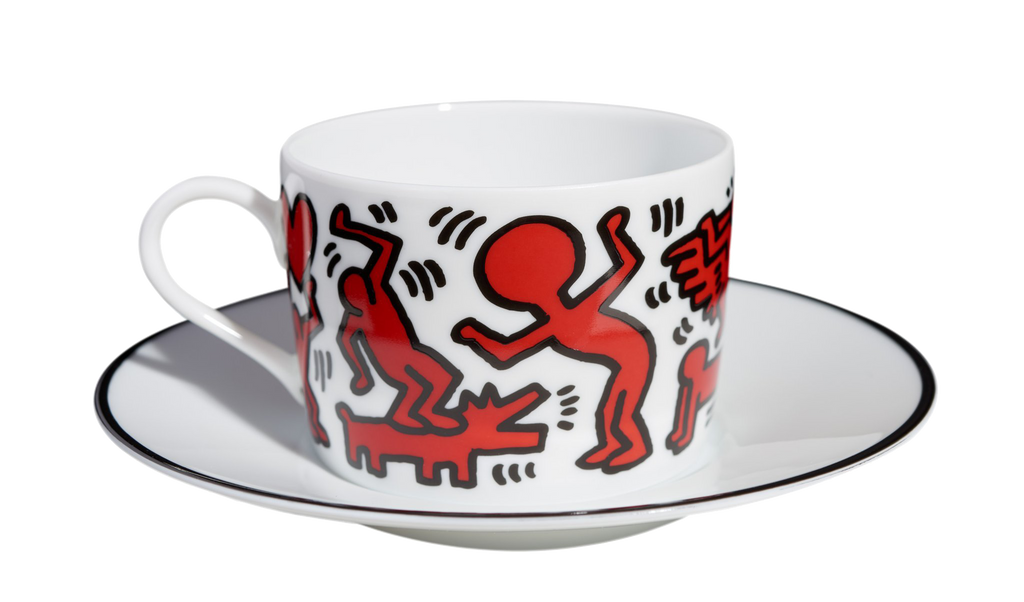 Keith Haring Porcelain tea cup & plate - Red on White