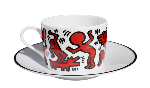 Keith Haring Porcelain tea cup & plate - Red on White