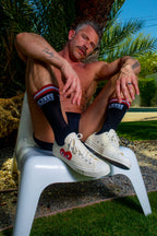TOM OF FINLAND CALF HIGH SOCKS BLACK LOGO