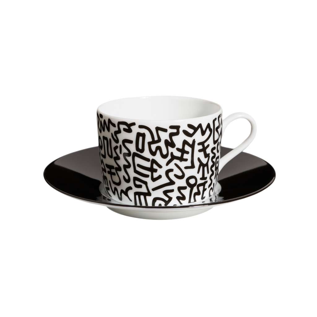 Keith Haring Porcelain tea cup & plate "BLACK PATTERN"