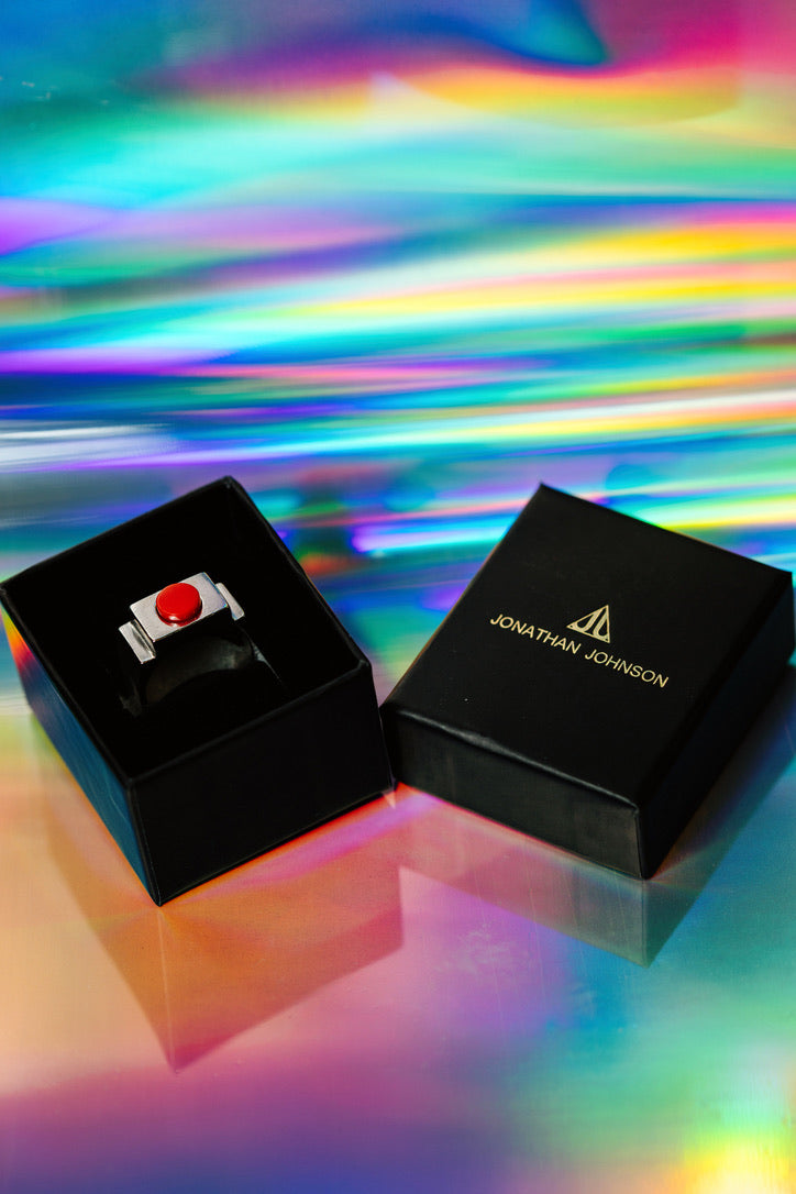 Red Circle Ring Silver by Jonathan Johnson