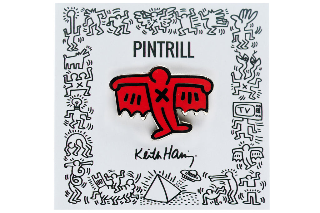 KEITH HARING BAT DEMON PIN - RED