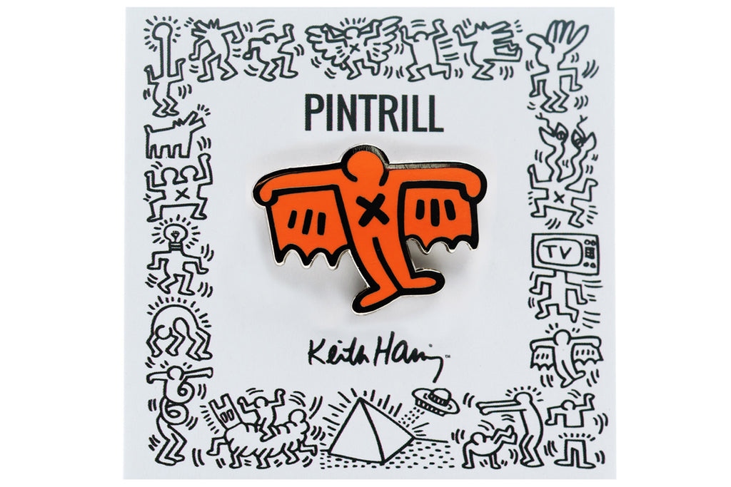 KEITH HARING BAT DEMON PIN - ORANGE