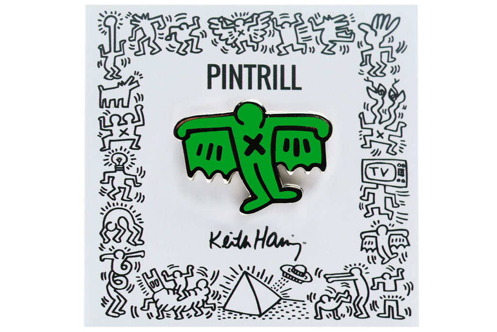 KEITH HARING BAT DEMON PIN - GREEN