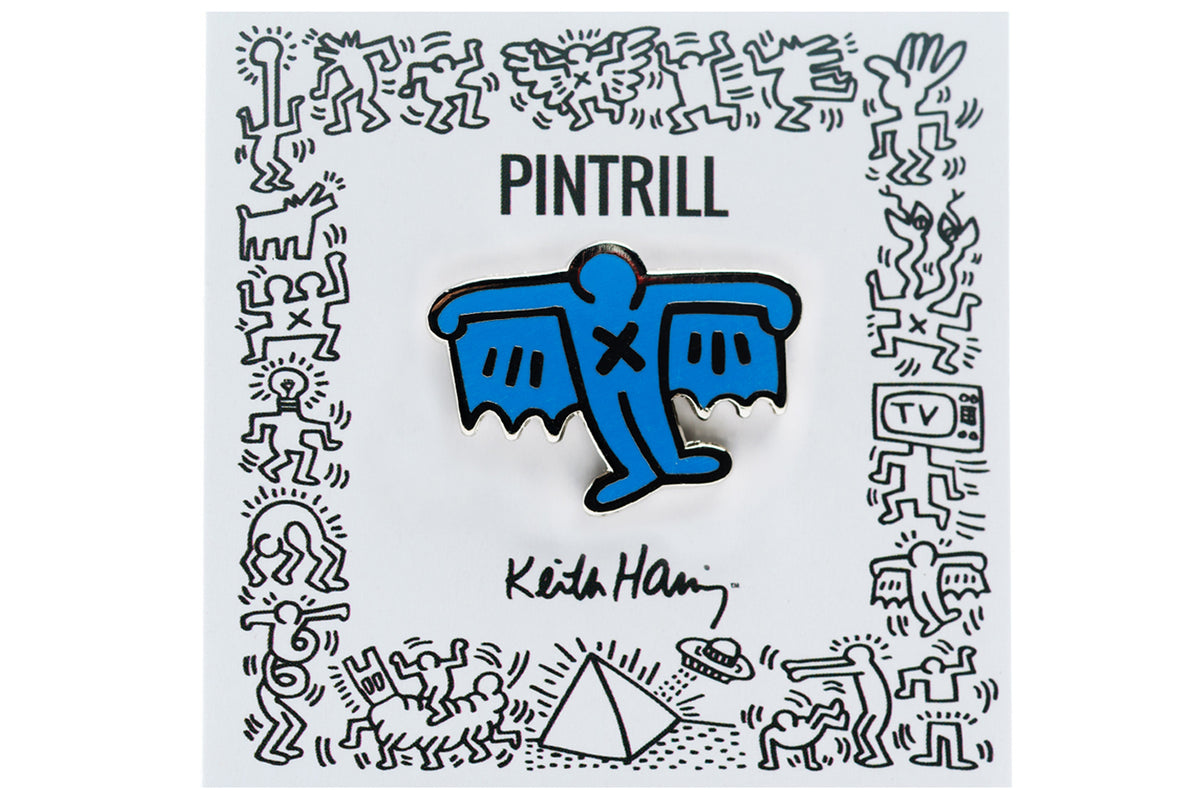 KEITH HARING BAT DEMON PIN - BLUE