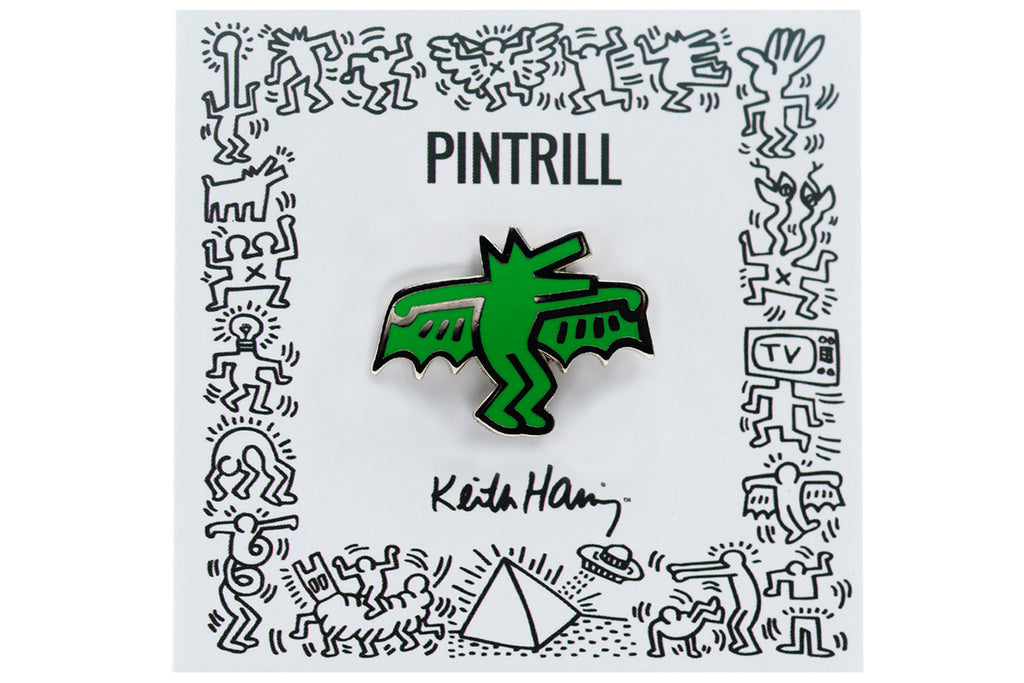 KEITH HARING BAT DOG PIN - GREEN