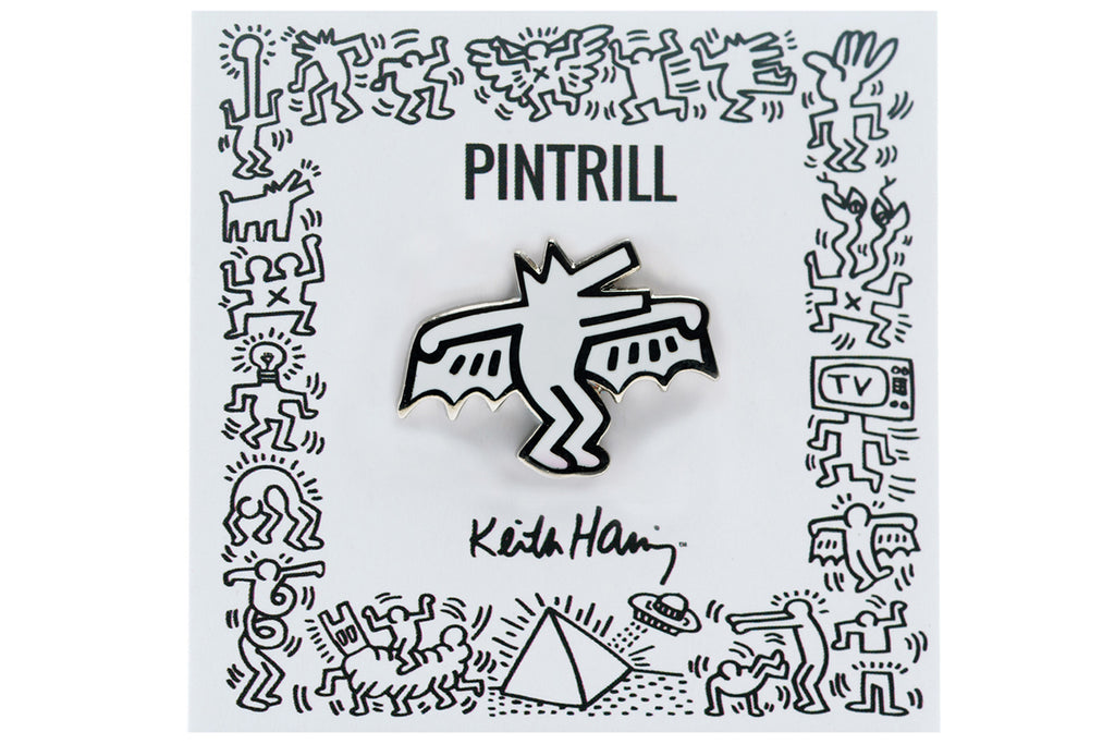 KEITH HARING BAT DOG PIN - WHITE