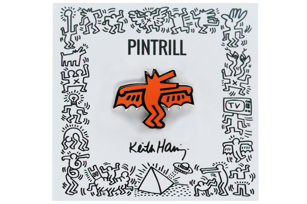 KEITH HARING BAT DOG PIN - ORANGE