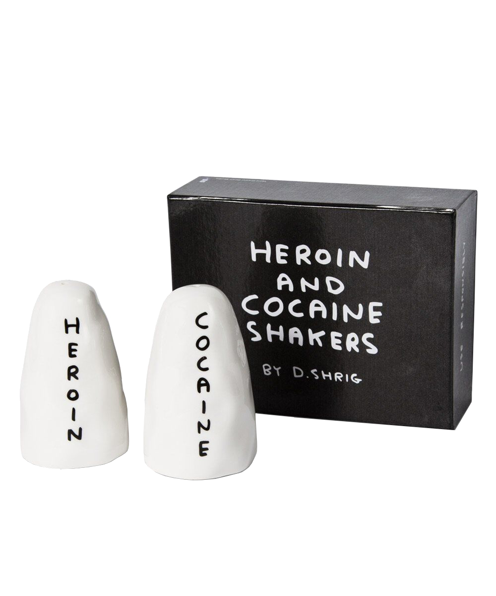 Heroin & Cocaine Salt and Pepper Shakers Third Drawer Down X David Shrigley