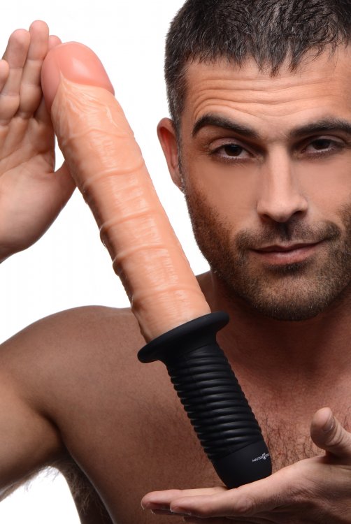 Onslaught 13 Mode XL Vibrating Dildo Thruster by Master Series - FLESH