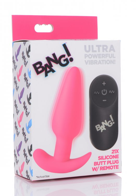 BANG Remote Control 21X Vibrating Silicone Butt Plug - Pink