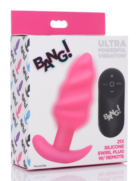 BANG Remote Control 21X Vibrating Silicone Swirl Butt Plug - Pink