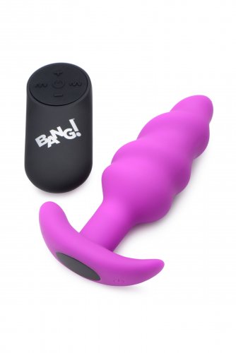 BANG Remote Control 21X Vibrating Silicone Swirl Butt Plug - Purple