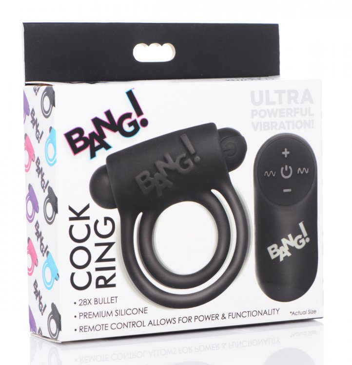 BANG Remote Control 28X Vibrating Cock Ring & Bullet - Black