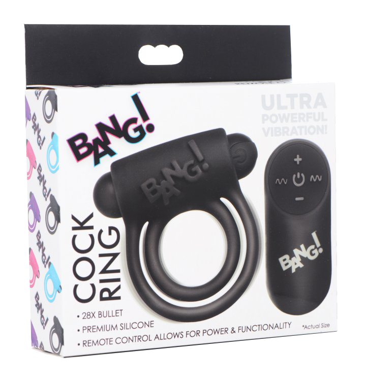 BANG Remote Control 28X Vibrating Cock Ring & Bullet - Black