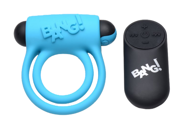 BANG Remote Control 28X Vibrating Cock Ring & Bullet - Blue
